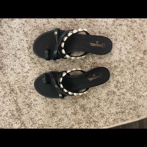 Authentic Chanel Black Pearl sandals size 36
